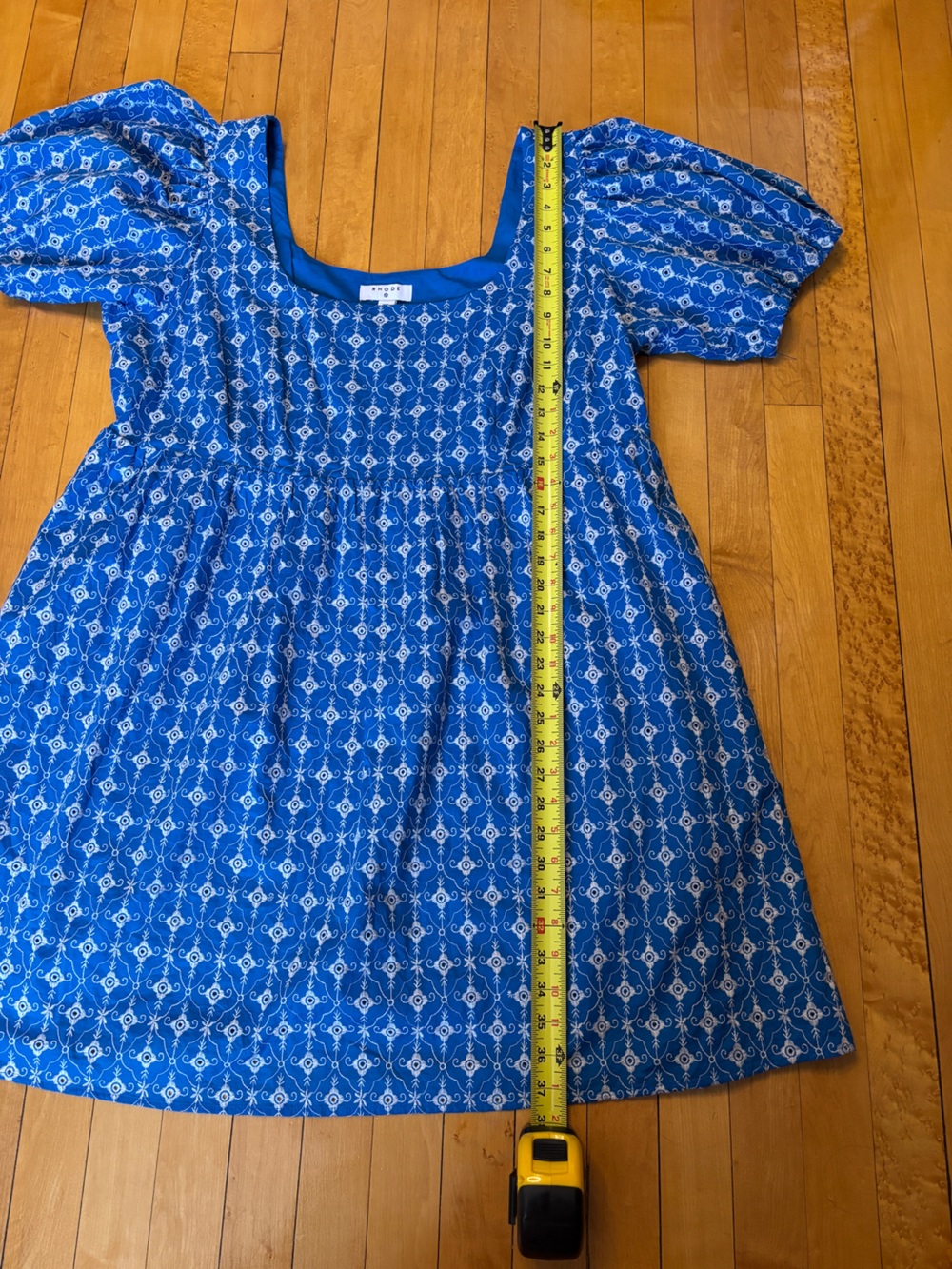 Like New RHODE Blue Embroidered Eyelet Babydoll Mini Dress | Women’s Plus XXL - Picture 8 of 16